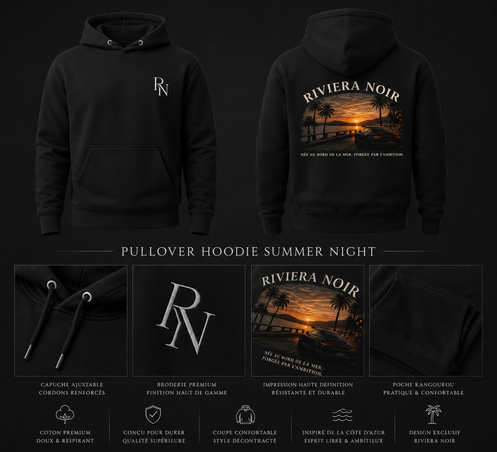 Sweat à Capuche Riviera Noir – Sunset Drive Edition