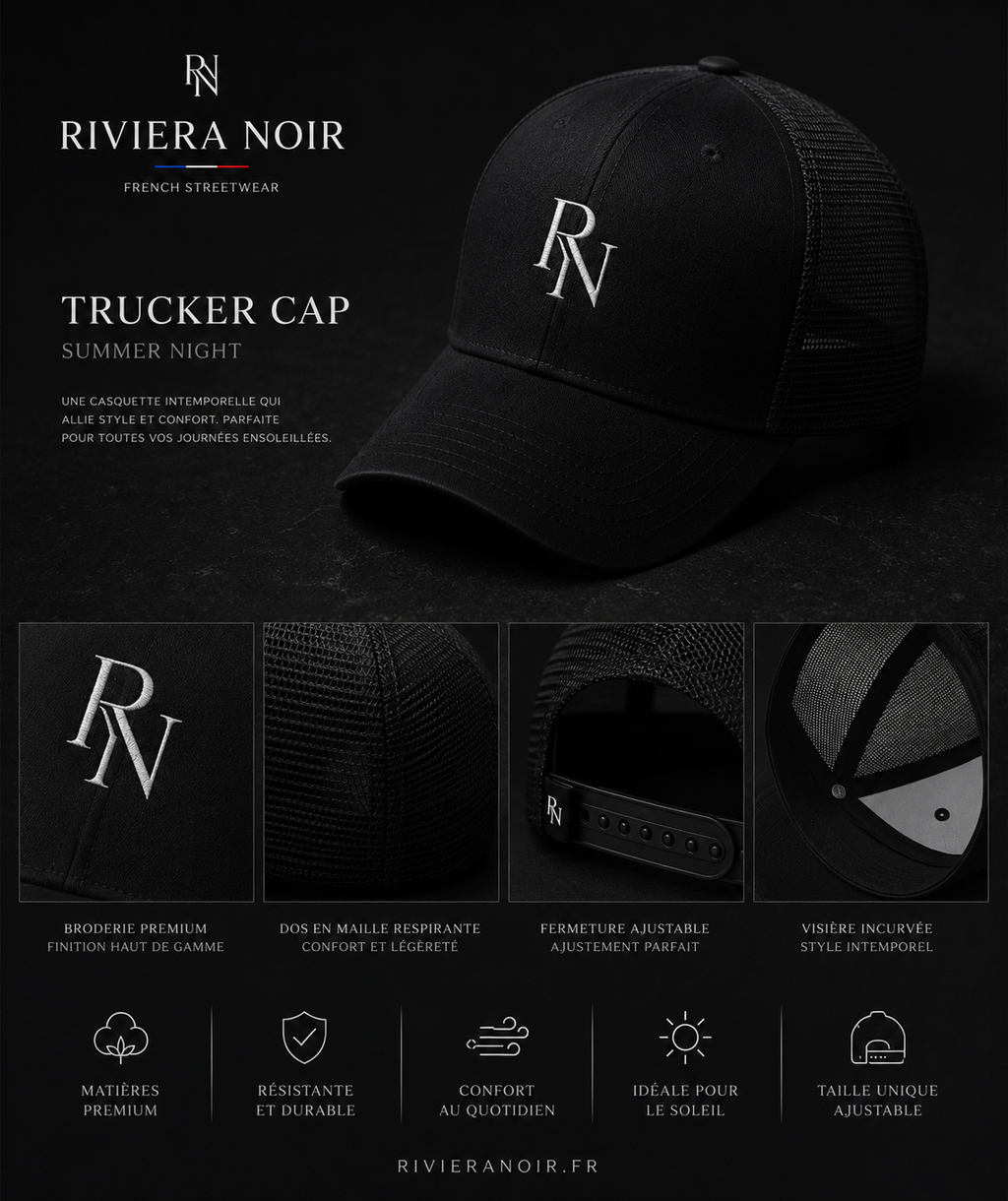 🖤 Casquette Trucker Riviera Noir – Summer Night